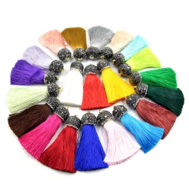 Tassels - 2.5 Inch Luxe Silk Tassels with Rhinestone Pave Cap, Tassel Pendant, Rhinestone Tassel, Focal Pendant, Fancy Tassel.