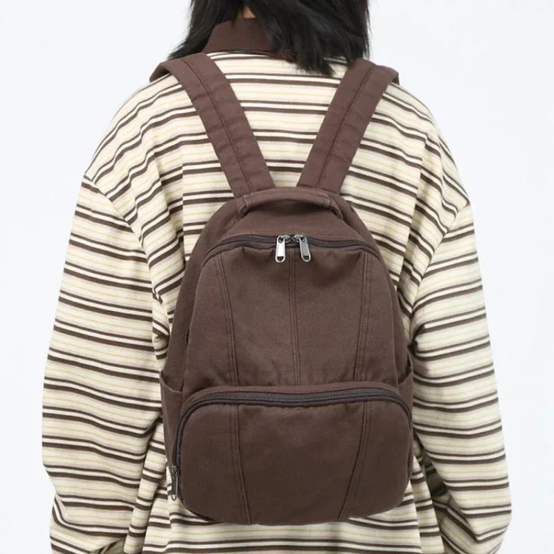 TAVIMART  -  Students Schoolbags Women Ins Vintage Y2k Aesthetic Simple All Match Solid Handbags Fashion Trendy Streetwear Backpacks Korean