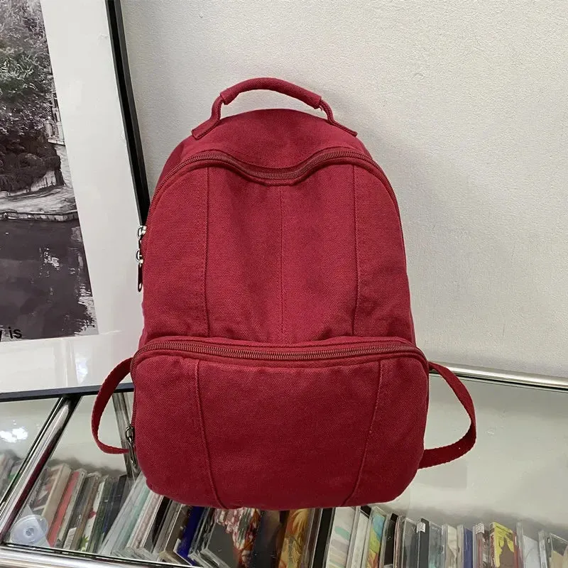 TAVIMART  -  Students Schoolbags Women Ins Vintage Y2k Aesthetic Simple All Match Solid Handbags Fashion Trendy Streetwear Backpacks Korean