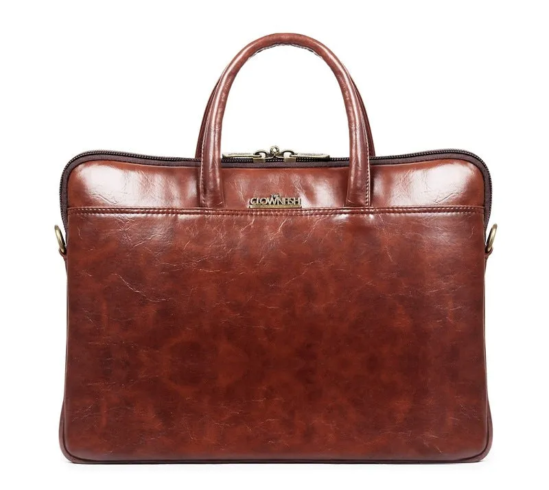 THE CLOWNFISH Declan Series Faux Leather Laptop Messenger Bag - Organizer Design | 14 inch | Pecan Brown