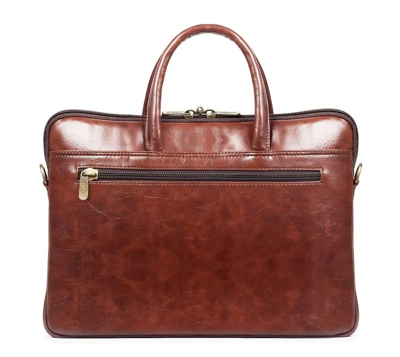 THE CLOWNFISH Declan Series Faux Leather Laptop Messenger Bag - Organizer Design | 14 inch | Pecan Brown