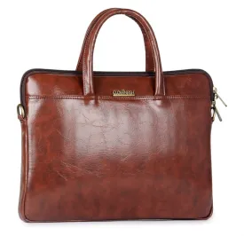 THE CLOWNFISH Declan Series Faux Leather Laptop Messenger Bag - Organizer Design | 14 inch | Pecan Brown