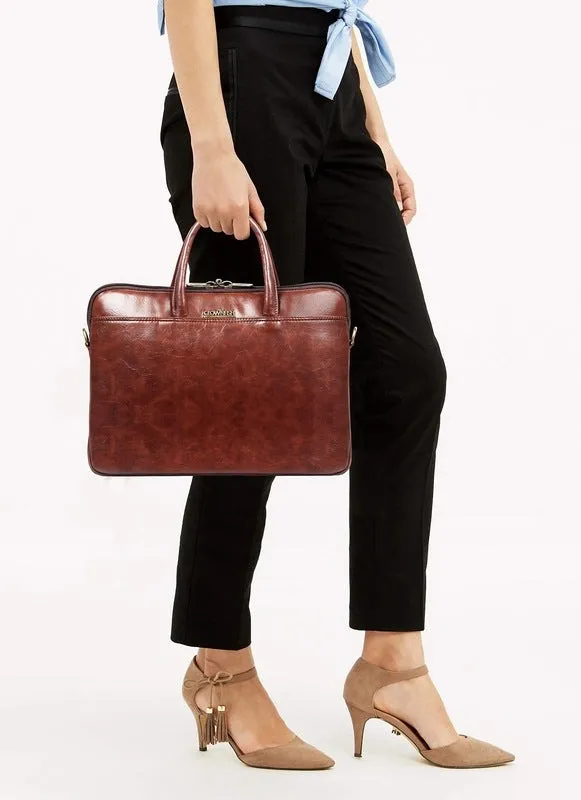 THE CLOWNFISH Declan Series Faux Leather Laptop Messenger Bag - Organizer Design | 14 inch | Pecan Brown