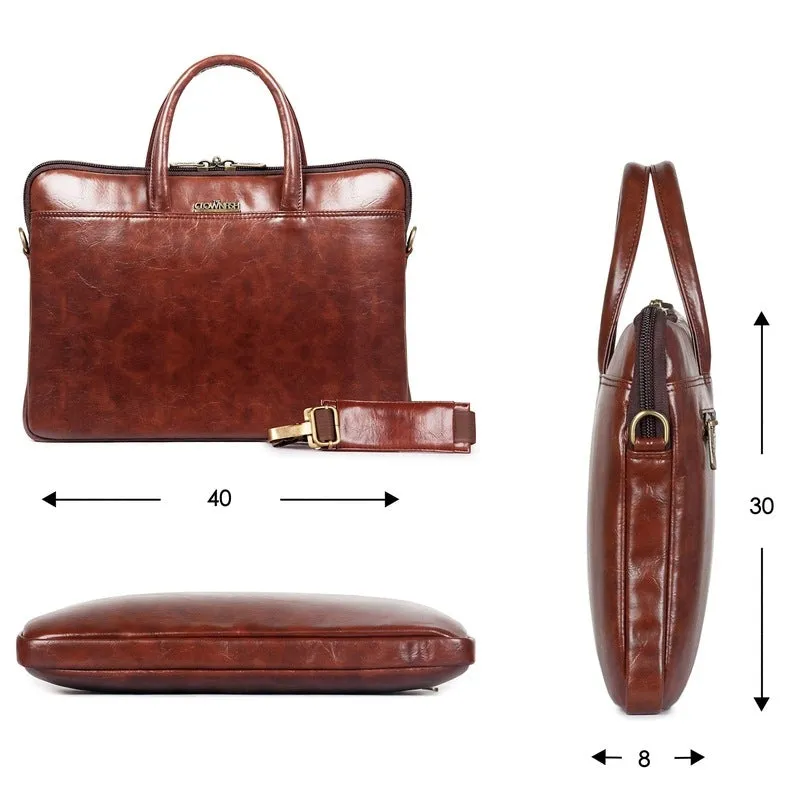 THE CLOWNFISH Declan Series Faux Leather Laptop Messenger Bag - Organizer Design | 14 inch | Pecan Brown