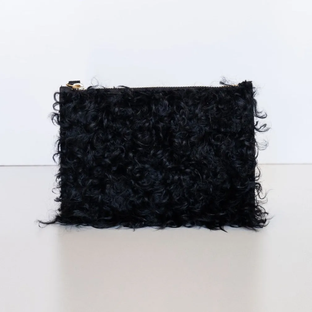 Vash Cleo Clutch Black Shearling