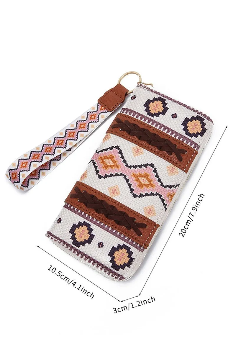 White Geo Print Faux Leather Wristlet Wallet