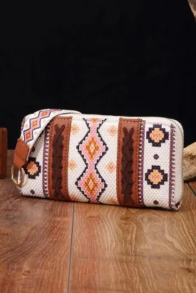 White Geo Print Faux Leather Wristlet Wallet