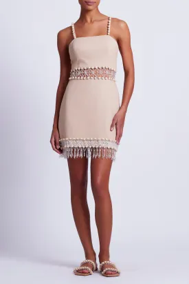Wood and Crystal Beaded Mini Dress