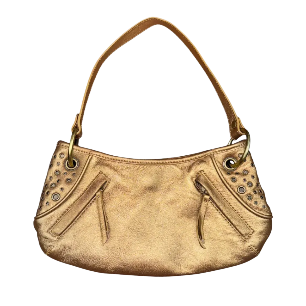 Y2K Golden Leather Shoulder Bag